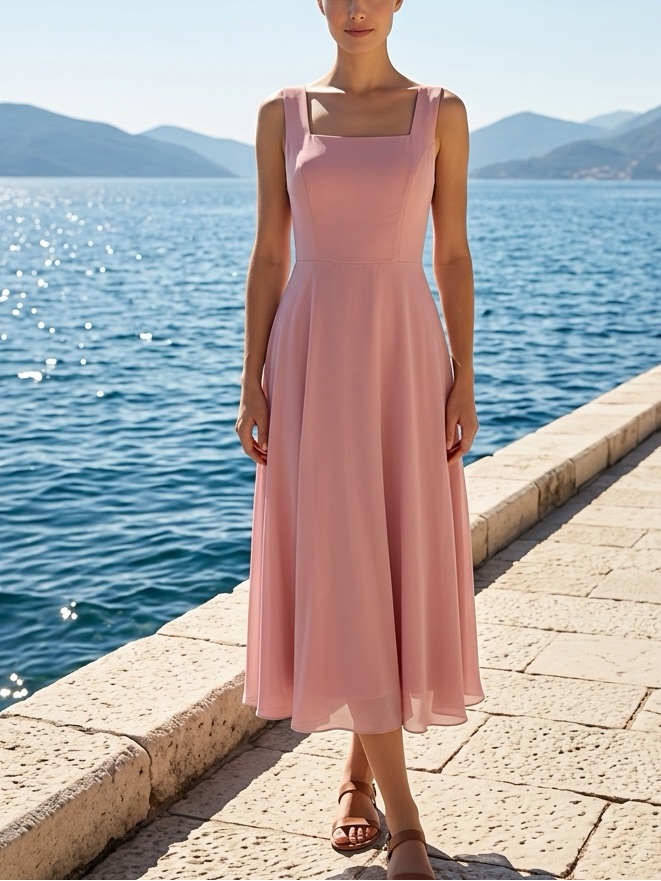 Sleeveless Square-Neck A-Line Dress